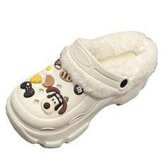 Peppermints 女用增高厚底EVA可愛鞋扣冬季拖鞋 02385, 230, M狗狗白色