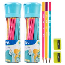 deLi 得力 Triplus 握桿鉛筆 2B 30支+削鉛筆機+圓筒筆盒, 混合顏色, 2套