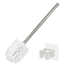 不鏽鋼馬桶刷+簡單壁掛夾組, 1套, 淺灰