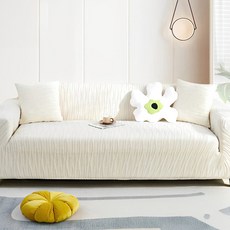 好物良品 水系紋理系列 春夏季涼感彈力沙發罩 抱枕套組 聚酯纖維 可機洗可烘乾, 米白色, 1組