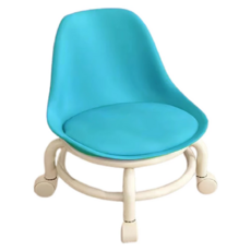 萬向輪矮凳 椅背款, PU皮革+壓克力+PP, 可移動, 居家/室外, 藍色, 1個