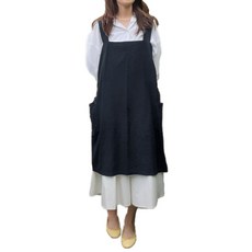 린넨 심플 롱 앞치마 M, 블루, 1개