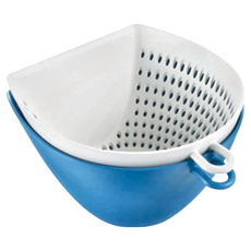 AKEBONO 曙產業 小型濾網濾缽兩件組, 耐熱-20~140度, 650ml, 日本製, 藍色, 14 x 14 x 7.5cm, 1組