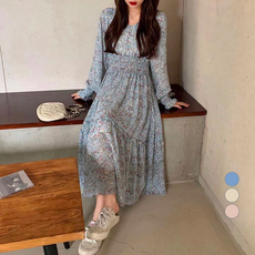 엘쏘 V넥 허리라인 쉬폰 원피스 빅사이즈 포함