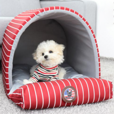 Red Puppy 高級威爾頓圓形軟墊屋, 1個, 條紋酒紅色
