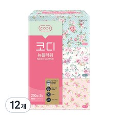 코디 뉴플라워 천연펄프 미용티슈 2겹, 250매, 12개