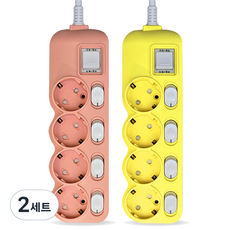 에코파워탭 국내 제조 개별 과부하차단 멀티탭 4구 2종 세트, 스트로베리핑크 + 허니망고, 2세트, 40cm