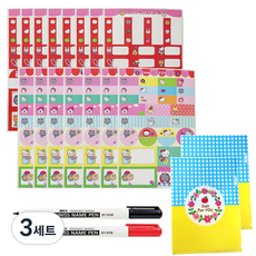 방수라벨 네임스티커 플라워 혼합형 랜덤 발송 15p + 네임펜 검정 + 빨강 + 홀더 2p 세트, 혼합 색상, 3세트