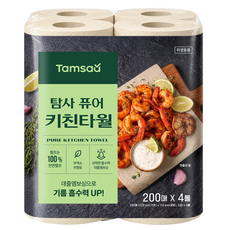 탐사 퓨어 무표백 키친타올 2겹 200매, 4롤, 1개