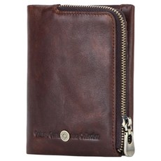 Contacts 真皮頭層牛皮男士短夾, 雙零錢袋, 12卡位, 防磁滌綸襯布, LH978, 咖啡色, 1個