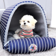 REDPUPPY 頂級威爾頓圓形軟墊寵物窩, 條紋海軍藍
