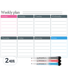 주간 고무자석 스케줄보드 가로형 42 x 30 cm + 자석 마카펜 3종, 화이트(스케줄보드), 2세트