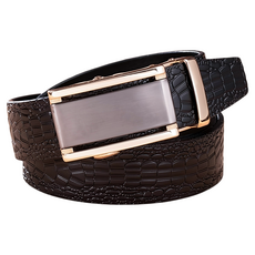 真皮頭層牛皮鱷魚紋路男士自動扣皮帶腰帶 合金扣頭
