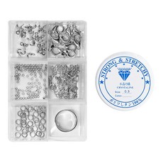 Angongsa THE BEADS 飾品配件材料組 + 0.3mm魚線, 鍍銠, 1套