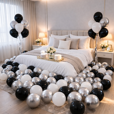 팡파티 파티풍선 50p + 공기 펌프 소형, 블랙실버화이트 + 랜덤 발송, 1세트