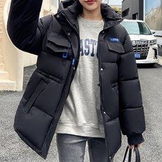 구디프 여성용 웨이스트 라인 블루택 숏 후드 패딩