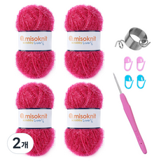 미소털실 수세미실 4p + 크로셰바늘 랜덤발송 + 단수핀 랜덤발송 4p + 뜨개반지링 세트, 05 미디엄바이올렛(수세미실), 2개