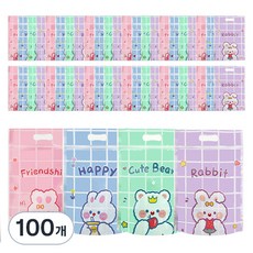 미미파티 감성 귀여운 구디백 손잡이 지퍼백 포장 봉투, 컬러풀토끼, 100개