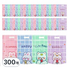 미미파티 감성 귀여운 구디백 손잡이 지퍼백 포장 봉투, 컬러풀토끼, 300개