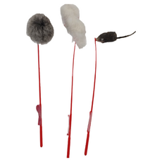 CattyMan 天然兔毛豪華組合釣竿逗貓棒 趣味毛球 老鼠 搖擺羽毛, 1組, 84261