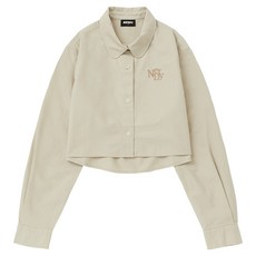 NEDRY 女款刺繡Logo短版襯衫, 米色