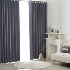 SUNDECO 記憶定型遮光亞麻感雙面窗簾 穿孔式 2入, 亞麻深灰色