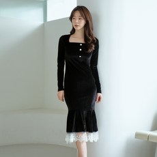 피어니스트 벨벳 스퀘어넥 슬림 원피스