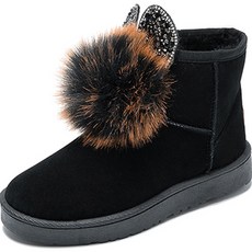 여성용 그라데이션 왕볼 글리터 토끼귀 앵클 어그 털부츠