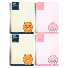 KAKAO FRIENDS 現代風格4格線圈筆記本 2本, Ryan+Apeach, 2組