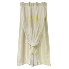 小銅板 雙層刺繡窗簾, 米色