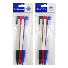 Angusina 安格希娜 中性筆 0.5mm碳化鎢筆珠 好握好寫 按壓設計方便收納, 紅+藍+黑, 2包