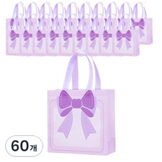 마켓감성 왕리본 토트 부직포가방, 퍼플, 60개