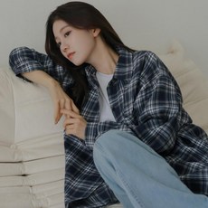 女款Hoi-ju寬鬆版型格紋襯衫, 海軍藍