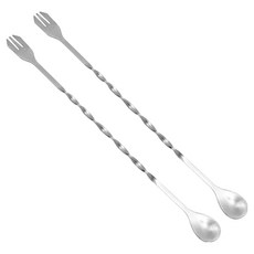 하비에 스테인리스 롱 칵테일 바 스푼 머들러, 실버, 2개