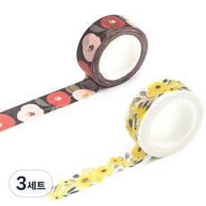 生命點自然插圖遮蔽膠帶 01 黃色梅花套裝, 01黃梅、02山茶, 3組