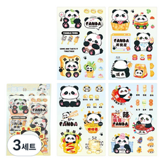 Sellingnew 可愛熊貓手帳手機裝飾 手帳裝飾 手機裝飾 貼紙 4款套組, 3套, 貪吃熊貓