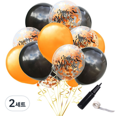 TUCO.B 萬聖節裝飾字母氣球 3款 x 5p + 手動打氣筒 + 固定膠帶套組, 混合色, 2套
