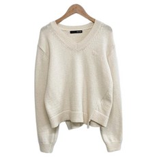 VAN AKE 女款下擺開衩直線刺繡針織毛衣