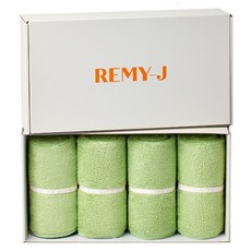 RemyJ SABI 頂級莫代爾天絲滾邊毛巾 250g 40支 4入 + 盒裝組, 1套, 綠色