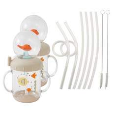 LITTLE CLOUD 小金魚噴泉吸管杯組+清潔刷, 2組, 混色, 220ml