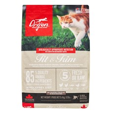 오리젠 어덜트 캣 피트 앤 트림 건식사료, 닭, 5.4kg, 1개 닭, 5.4kg, 1개