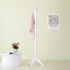 WOODYHOME 實木方腿立式衣架, 白色