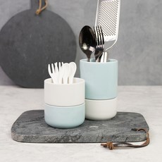 BOWLBOWL 韓國製 復古系列 瀝水餐具筒 S+M 套組-, 牛奶白+天空藍, 1套