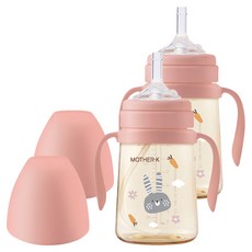 마더케이 유아용 베이직 PPSU 토끼 빨대컵, 200ml, 2개, 블라썸