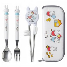 miffy 米飛 第1階段學習筷湯匙叉子收納盒組, 1組, 多色混合, 湯匙 + 叉子 + 學習筷 + 收納盒