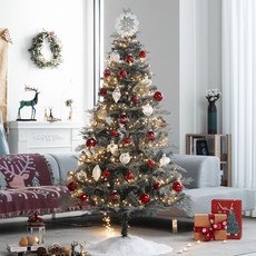 auting 聖誕樹燈飾裝飾全套組 仿舊扁柏, 仿舊扁柏_水晶紅