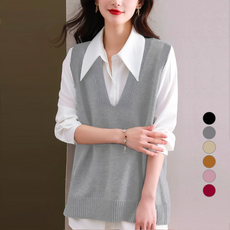 TURNKEY 女款不對稱下擺彈性針織V領背心 AE-1212