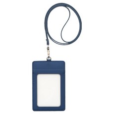 FunnYmade 雙面收納皮革員工證件套掛繩, 1個, 柔和藍