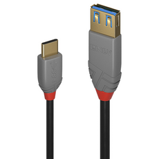 LINDY 林帝 ANTHRA USB3.2 Gen1 Type-C/公-Type-A/母OTG傳輸線, 黑色, 1條, 0.15m