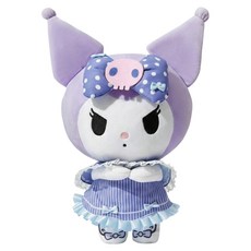 WOONUE 正版授權 酷洛米Kuromi 精緻刺繡蕾絲絨毛玩偶 100g, 30cm, B款紫色酷洛米點點蝴蝶結, 1個